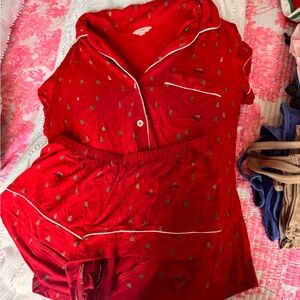 Eberjey Red Classic Pajama Set with White Piping